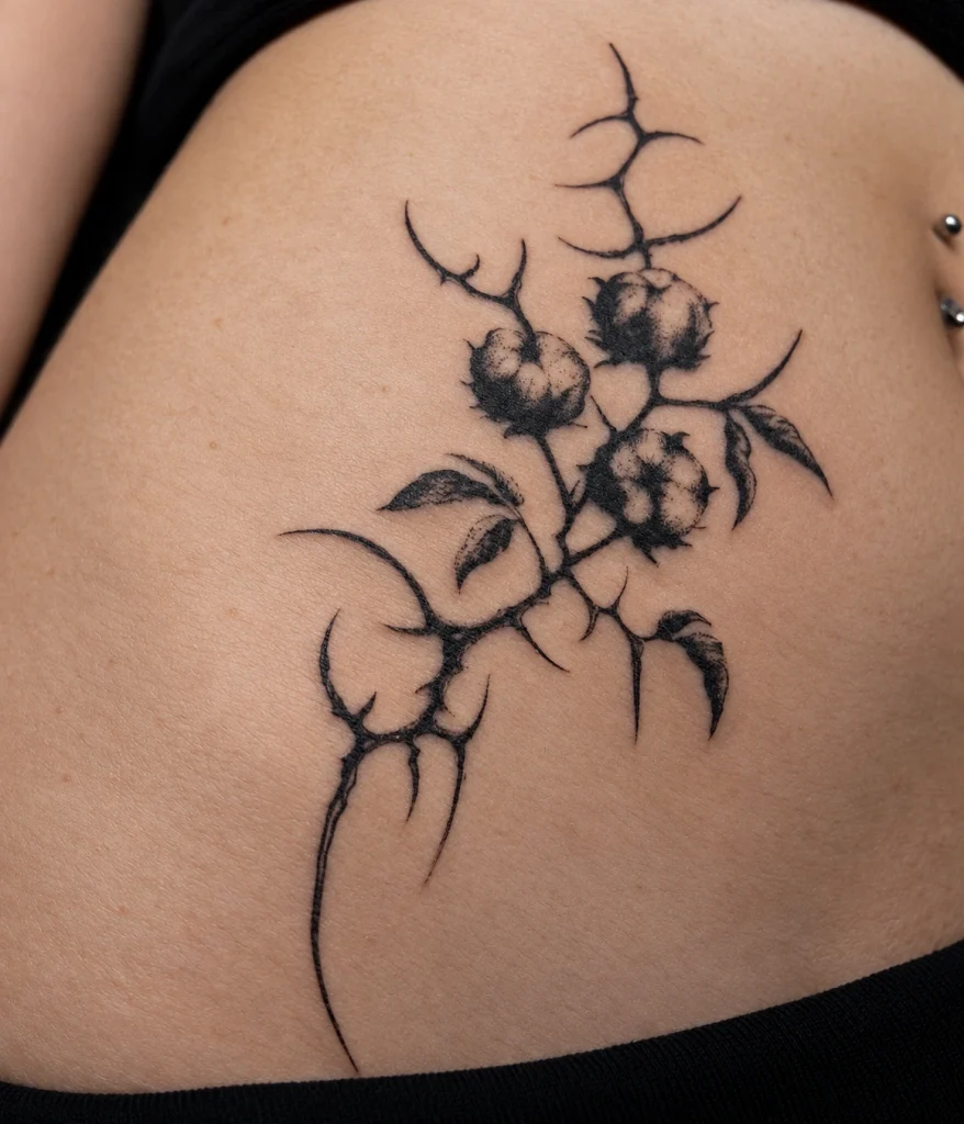 Ботаническая татуировка на коже — работа Ильи Comatoz в BLACK CIRCLE TATTOO