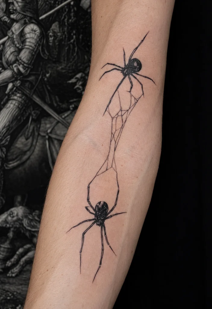 Два паука в геометрической паутине — работа Ильи Comatoz в BLACK CIRCLE TATTOO